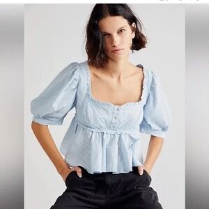 Free People Leave It To Me Boho Poplin Babydoll Square Neck size small